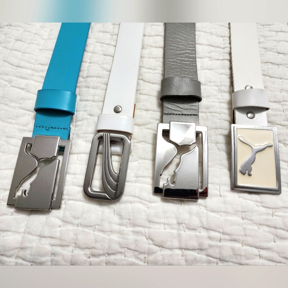 4 Puma Fitted Buckle Golf Belts  / White / Gray ** $25 each belt ** blue sold**